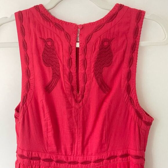 Free People Cherry Red Embroidered Pleated Sleeveless Dress Size 4 - Picture 6 of 10